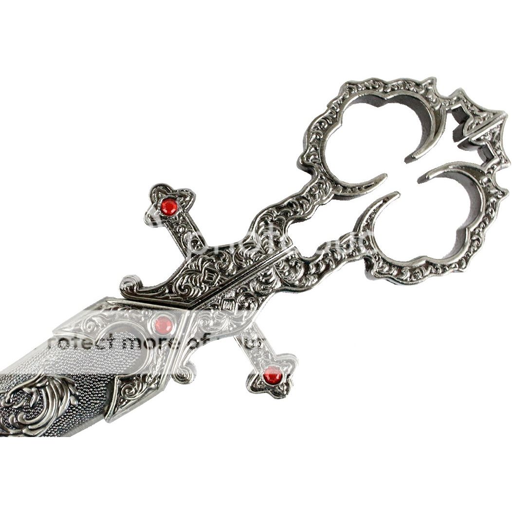 10.5" RENAISSANCE MEDIEVAL GOTHIC FANTASY SCISSORS SILVER DAGGER ORNATE